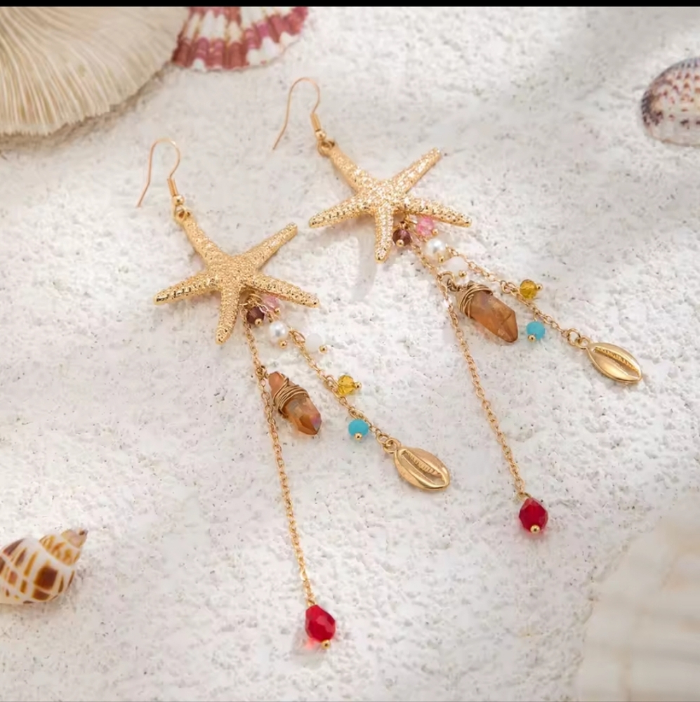 Gold Starfish Dangle Earrings | NWOT - Picture 2 of 8